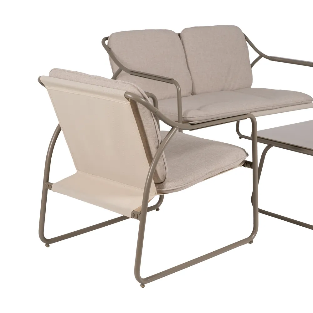 Set mobilier exterior cu structură din oțel, blat de sticlă și perne bej din olefină pentru grădină, terasă sau lounge outdoor [3]