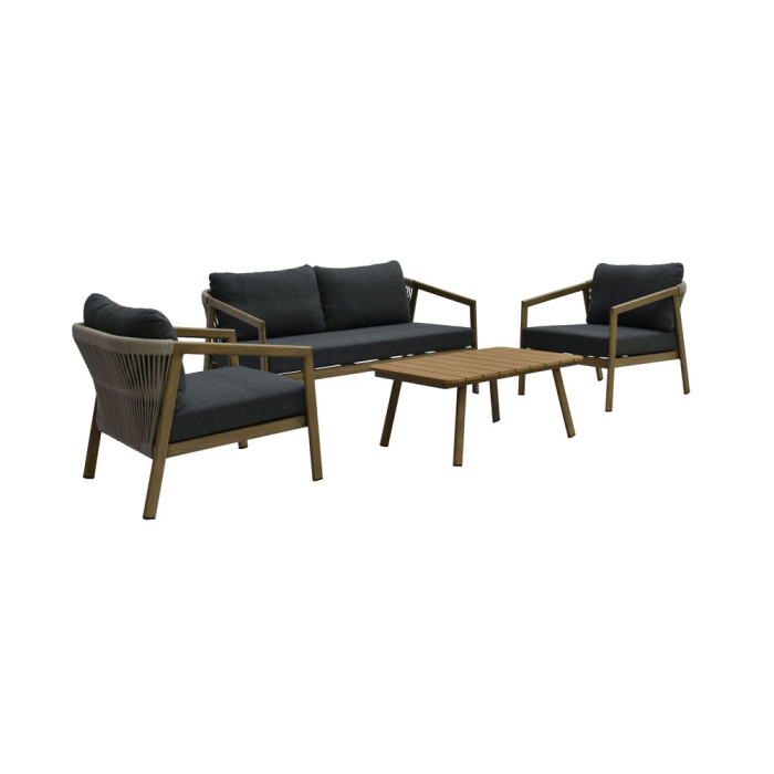 Set mobilier grădină din aluminiu natural cu perne gri MADERA [3]