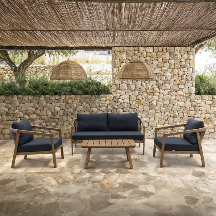 Set mobilier grădină din aluminiu natural cu perne gri MADERA [2]