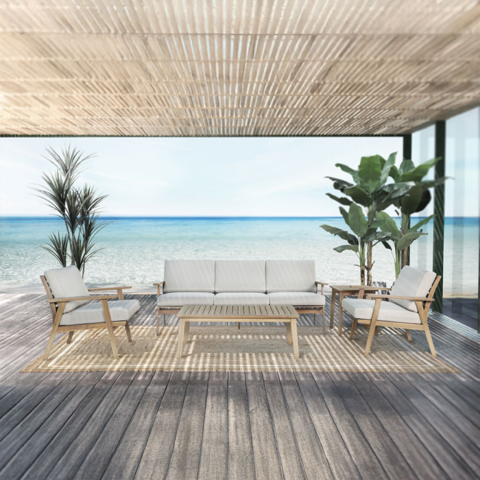 Set mobilier grădină din lemn de acacia natural cu perne bej deschis ETOILE [2]