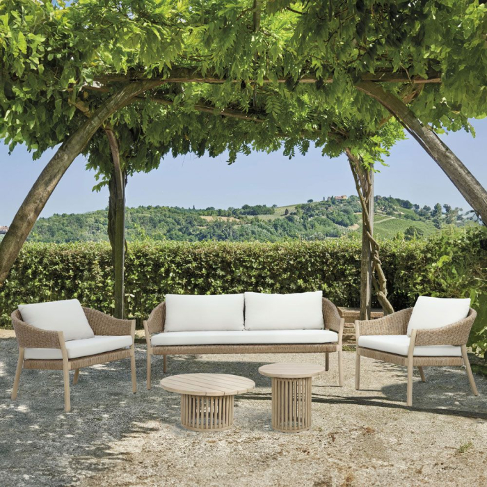 Set mobilier grădină din lemn de eucalipt și ratan natural cu perne bej SUMATRA [2]