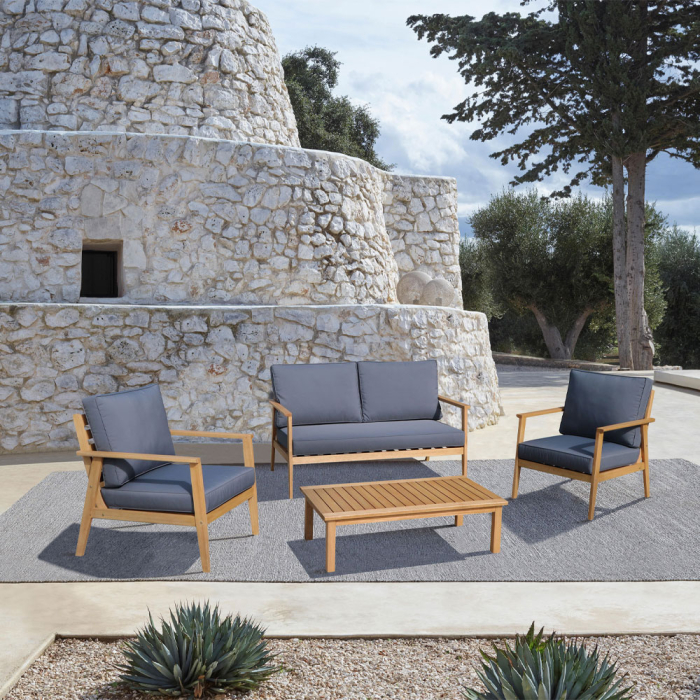 Set mobilier grădină din lemn de eucalipt natural cu perne gri PIAZZA [2]