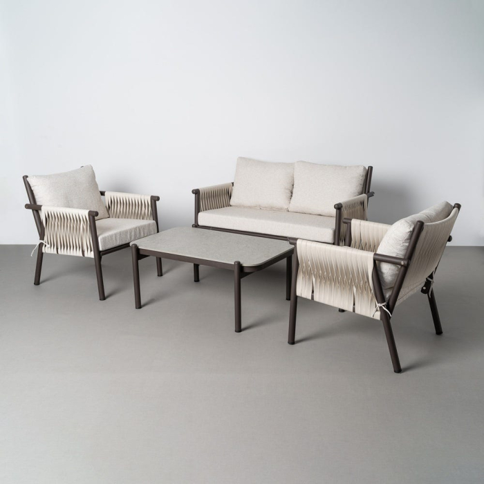 Set mobilier grădină exterior HoReCa din oțel antracit cu canapea, fotolii și masă cu blat din piatră [2]