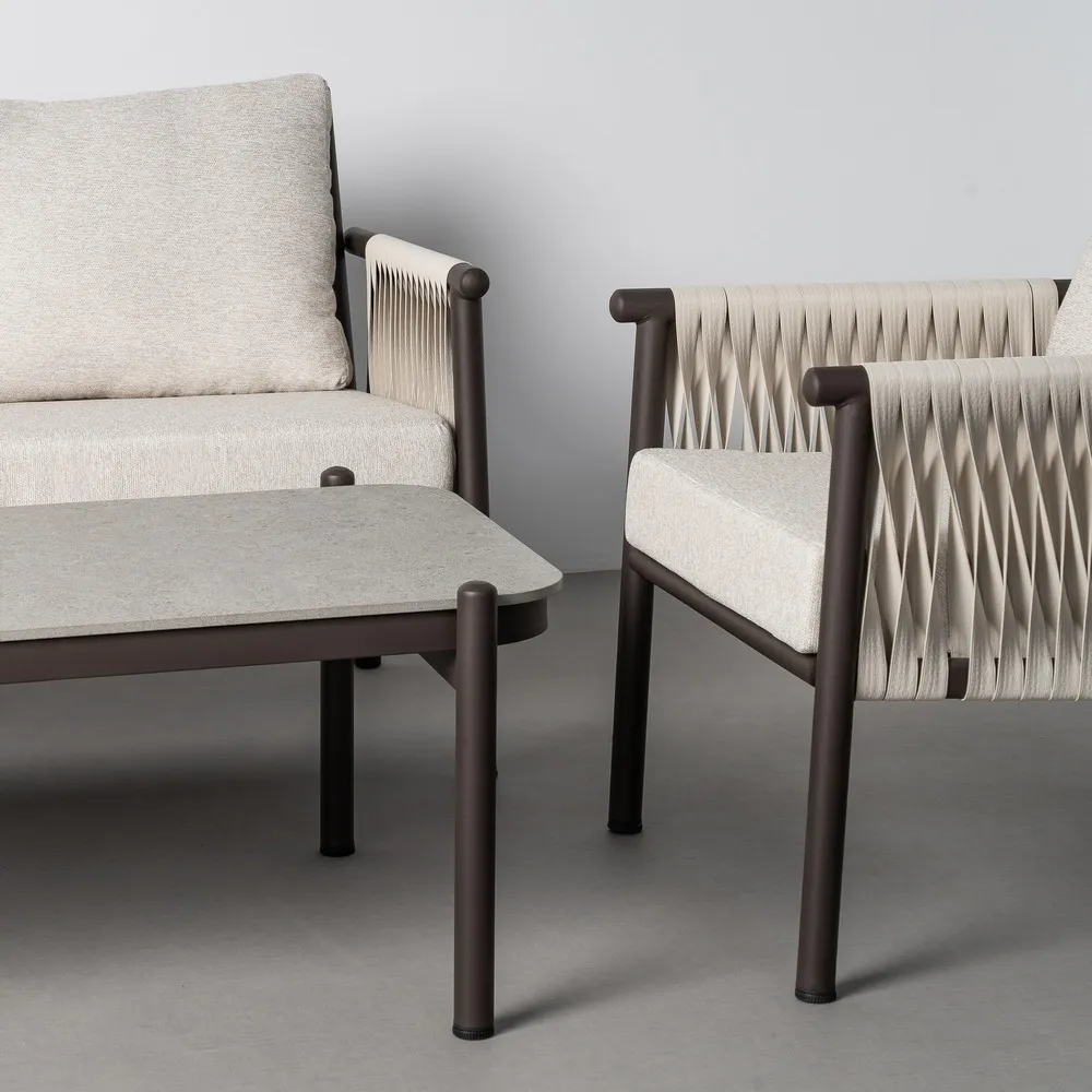 Set mobilier grădină exterior HoReCa din oțel antracit cu canapea, fotolii și masă cu blat din piatră [5]