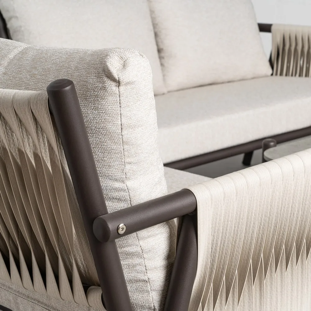 Set mobilier grădină exterior HoReCa din oțel antracit cu canapea, fotolii și masă cu blat din piatră [9]