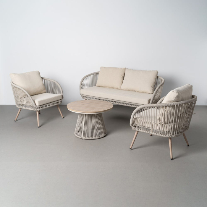 Set mobilier grădină exterior HoReCa cu canapea, fotolii și masă cu blat din lemn compozit [2]