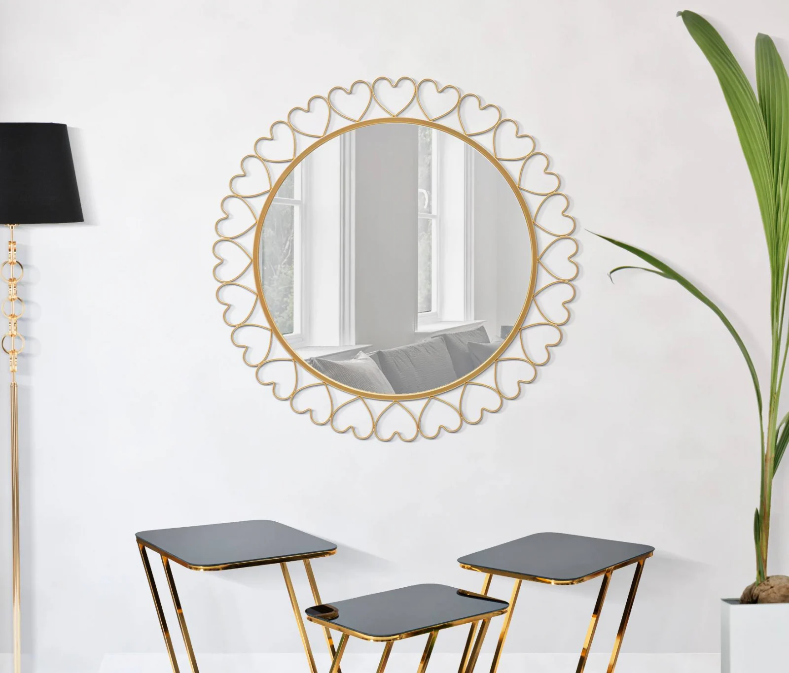Mobilier living|decoratiuni living| Masute aurii, oglinda de perete si lampadar auriu [1]