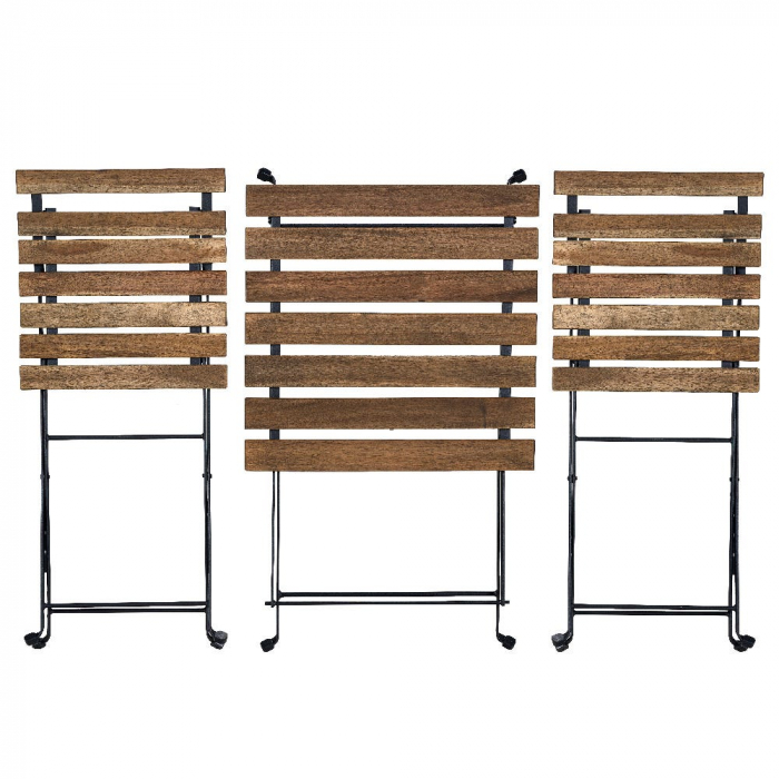 Masă și scaune pliabile Sirio – metal negru + lemn acacia, set balcon [4]
