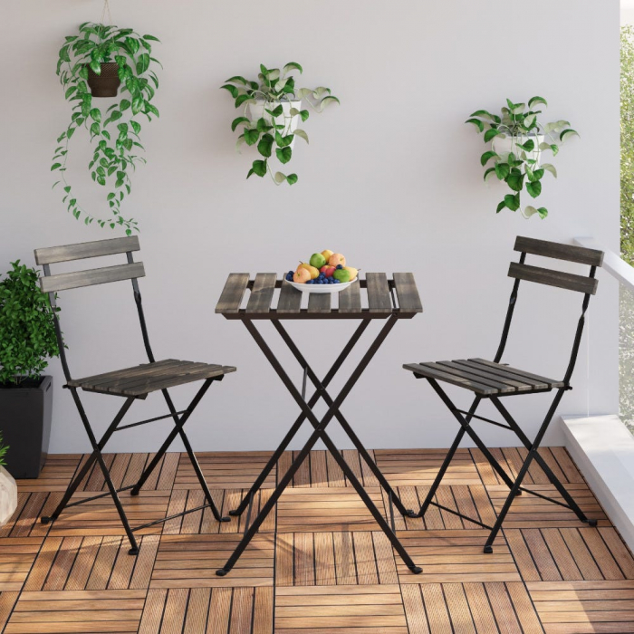 Masă și scaune pliabile Sirio – metal negru + lemn acacia, set balcon [7]