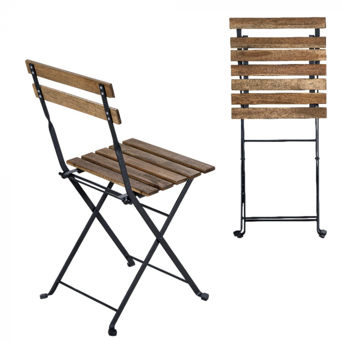Masă și scaune pliabile Sirio – metal negru + lemn acacia, set balcon [3]