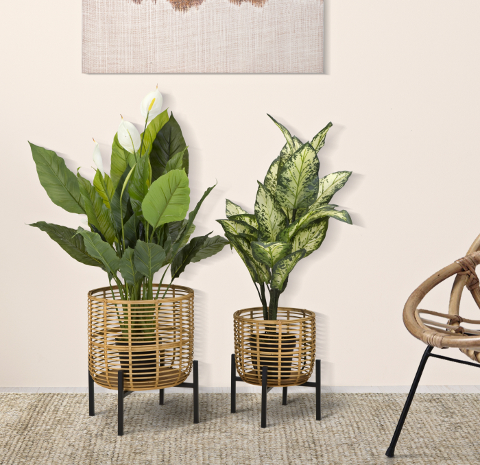 Set Suporturi flori Ratan, negru/natur [2]