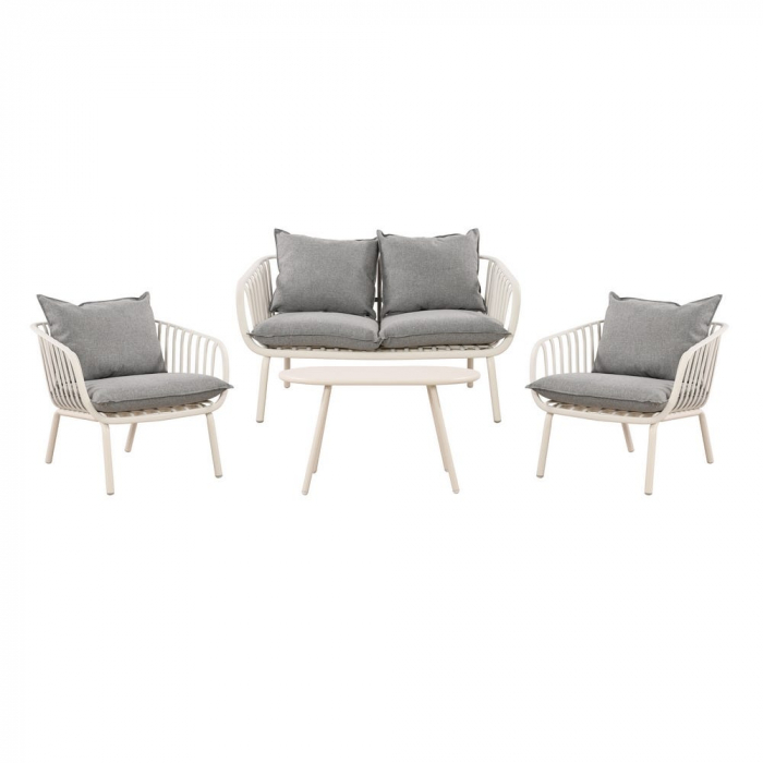 Set mobilier bej-gri – structură rășină fibră, perne impermeabile, masă ovală [1]