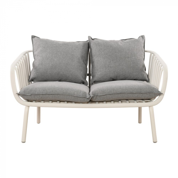 Set mobilier bej-gri – structură rășină fibră, perne impermeabile, masă ovală [9]