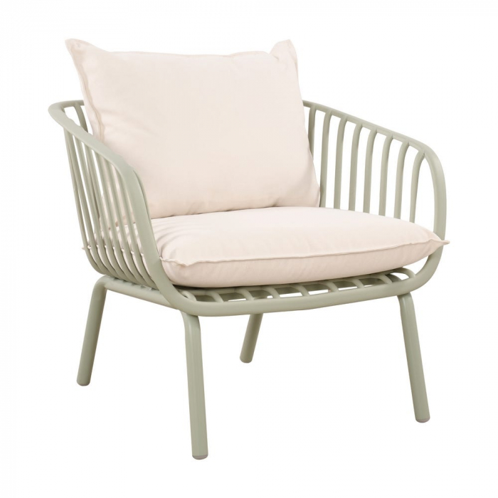 Set mobilier verde salvie + bej – rășină fibră sticlă, perne UV, masă ovală [3]