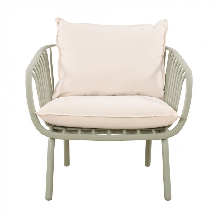 Set mobilier verde salvie + bej – rășină fibră sticlă, perne UV, masă ovală [5]