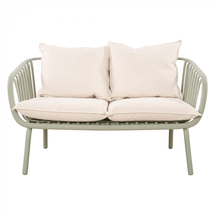 Set mobilier verde salvie + bej – rășină fibră sticlă, perne UV, masă ovală [9]