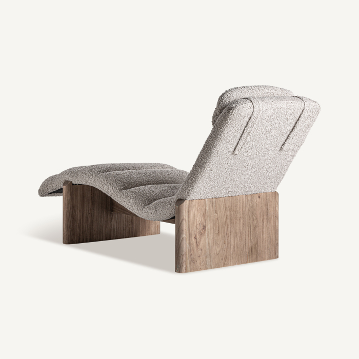 Sezlong din lemn de ulm maro si stofa bej Jacquard 180x68x84 cm [5]