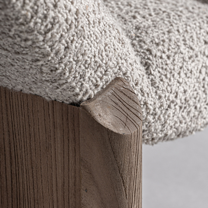 Sezlong din lemn de ulm maro si stofa bej Jacquard 180x68x84 cm [8]