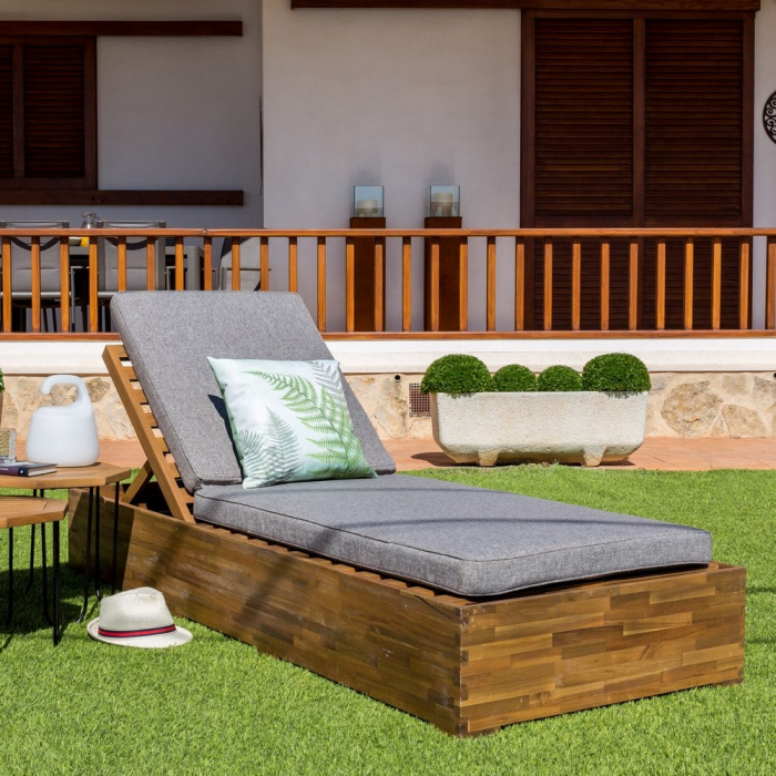 sezlong NORAH lemn acacia – spătar reglabil, exterior natural [2]