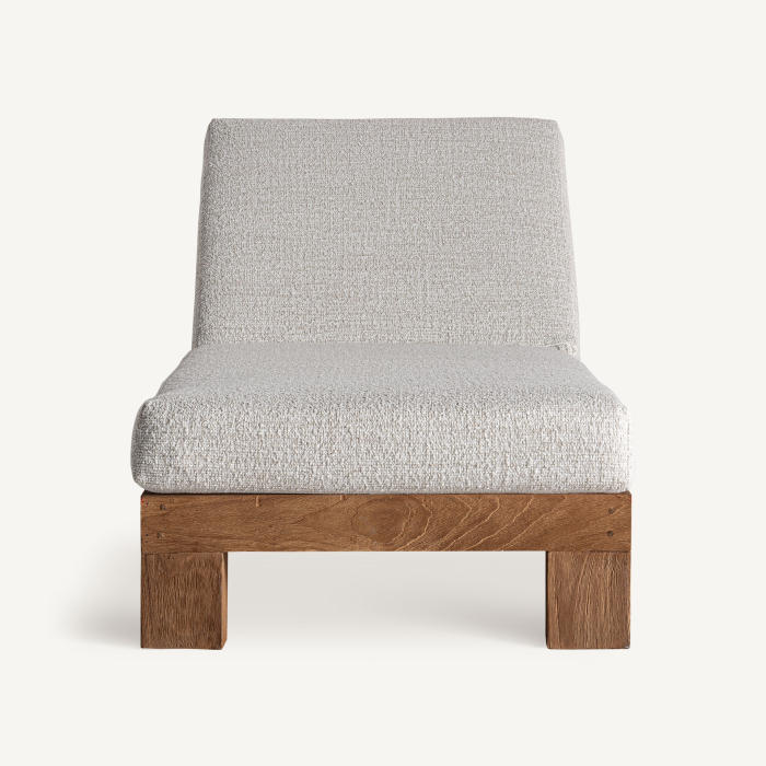 Șezlong exterior HoReCa din lemn de tec cu stofă hidrofugă crem [2]