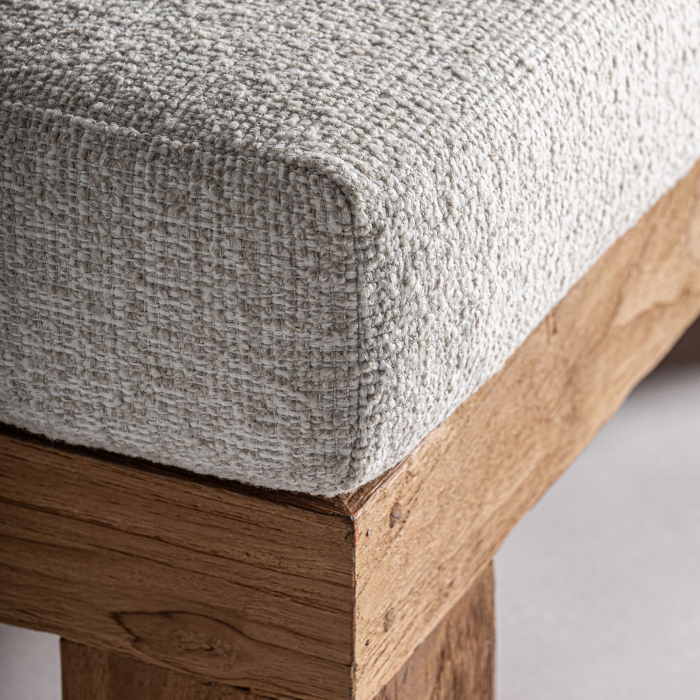 Șezlong exterior HoReCa din lemn de tec cu stofă hidrofugă crem [6]