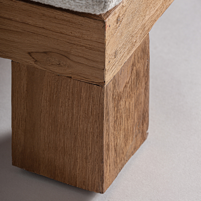 Șezlong exterior HoReCa din lemn de tec cu stofă hidrofugă crem [7]