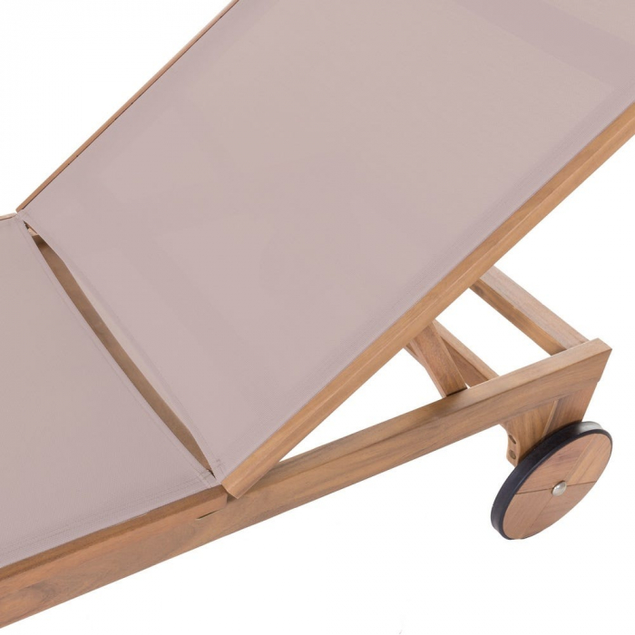 șezlong NINA acacia textilenă bej – rabatabil, cu roți [3]