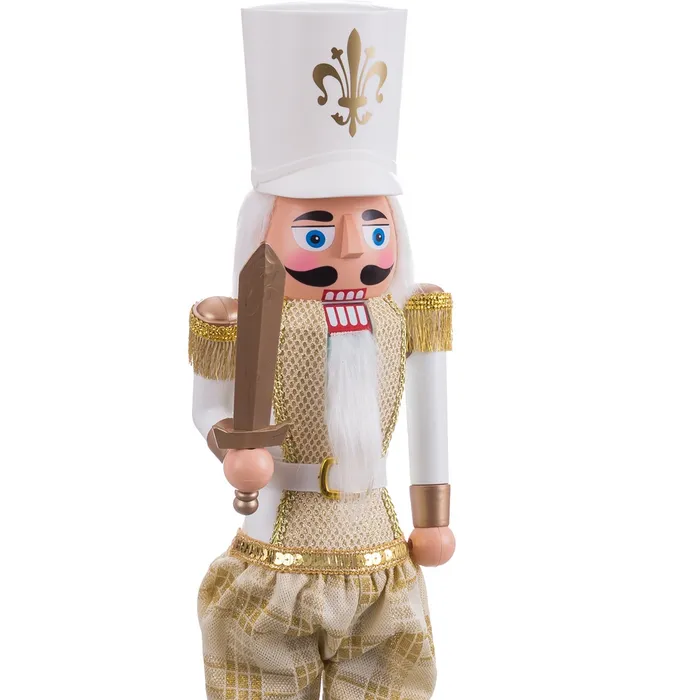 Soldat decorativ alb-auriu Crăciun muzică și mișcare|Decoruri festive luxoase [2]