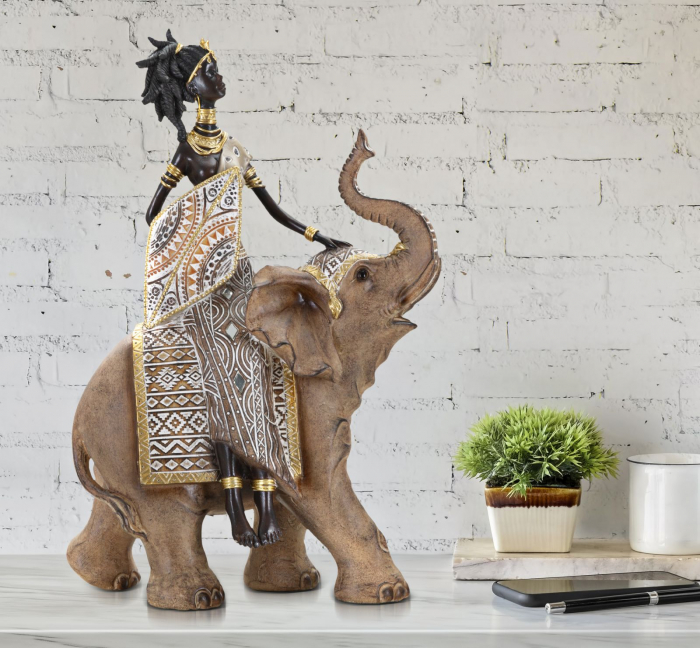Statueta femeie africana pe elefant | Arta africana maiestuoasa | CreativDeco.ro [5]