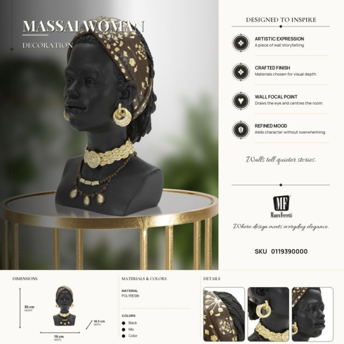 Statueta africana rasina Donna Masai, negru auriu | creativdeco.ro [9]