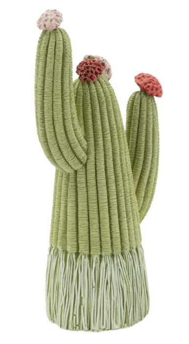 Statuetă decorativă cactus verde cu trei brațe, flori corai și crem și textură în relief [2]