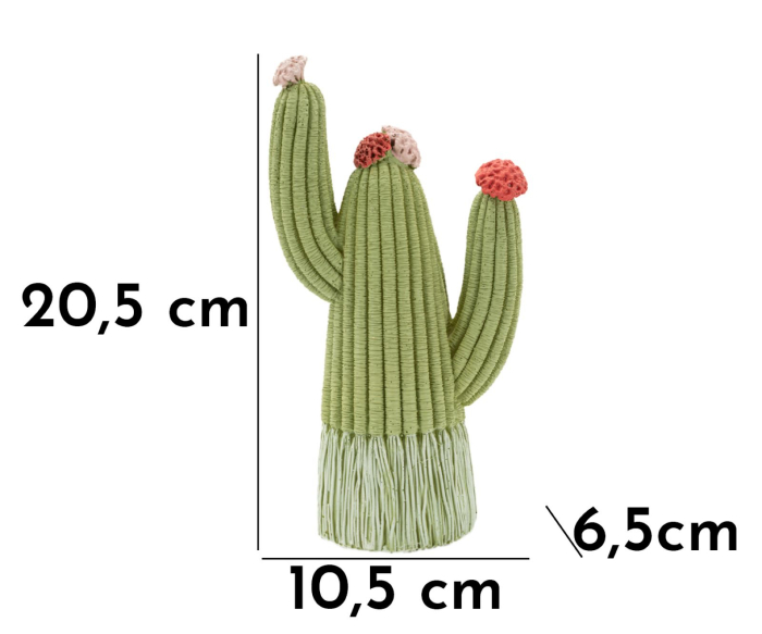 Statuetă decorativă cactus verde cu trei brațe, flori corai și crem și textură în relief [7]