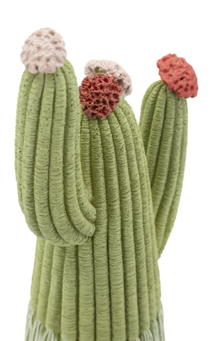 Statuetă decorativă cactus verde cu trei brațe, flori corai și crem și textură în relief [4]