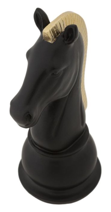 Statuetă decorativă cal de șah negru mat cu coamă aurie striată pe soclu rotund [5]