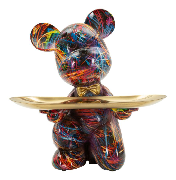 Statueta decorativa catel modern cu tava aurie multicolor din polirasina [1]