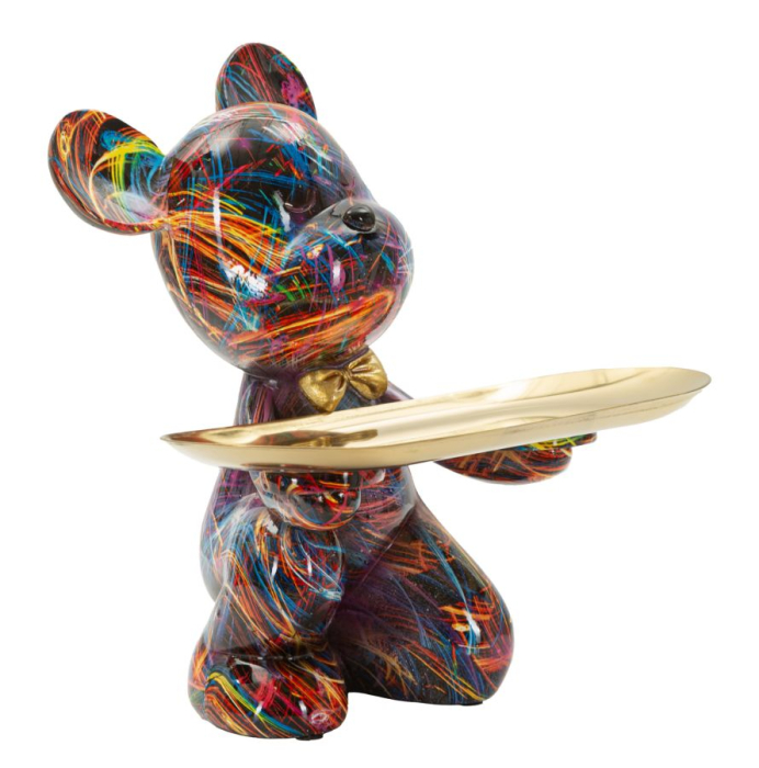 Statueta decorativa catel modern cu tava aurie multicolor din polirasina [2]