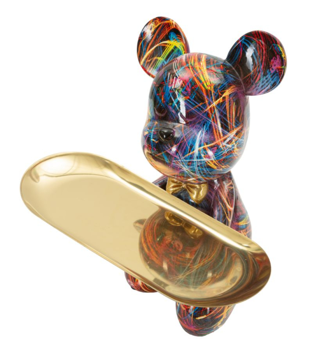 Statueta decorativa catel modern cu tava aurie multicolor din polirasina [3]
