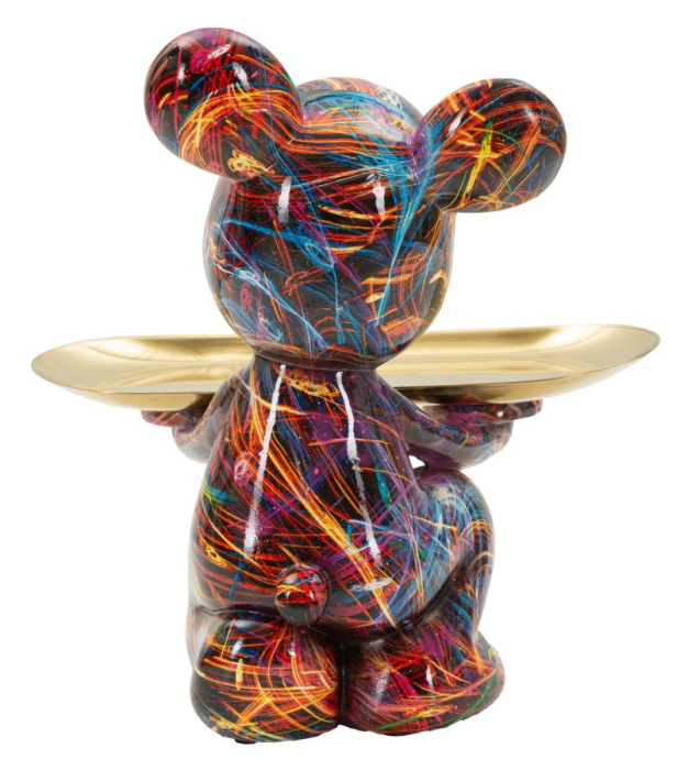 Statueta decorativa catel modern cu tava aurie multicolor din polirasina [5]