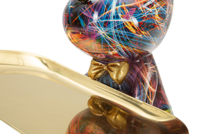 Statueta decorativa catel modern cu tava aurie multicolor din polirasina [7]