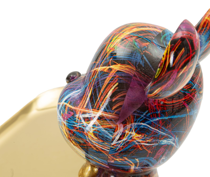 Statueta decorativa catel modern cu tava aurie multicolor din polirasina [6]