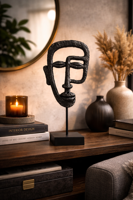Statuetă decorativă față abstractă neagră din polirășină 16 x 7 x 34 cm [2]