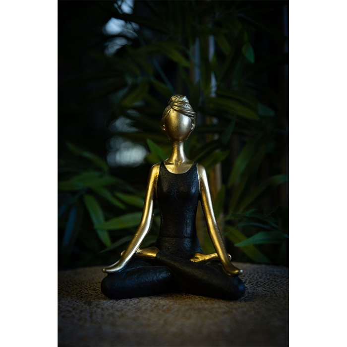 Statuetă decorativă femeie în poziție de meditație auriu și negru din polirășină 14 x 9 x 20 cm [2]