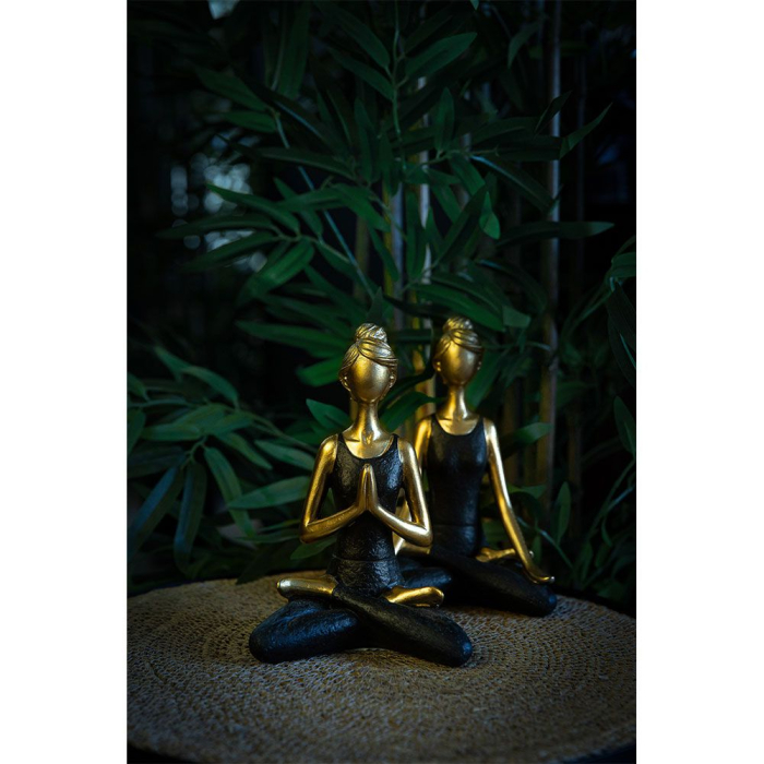Statuetă decorativă femeie în poziție de meditație auriu și negru din polirășină 14 x 9 x 20 cm [3]