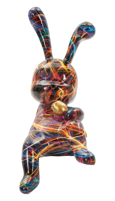 Statueta decorativa iepuras artistic multicolor din polirasina cu inima aurie [1]