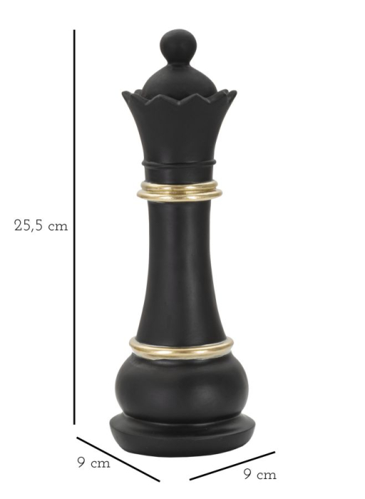 Statuetă decorativă regină de șah neagră mată cu inele aurii și coroană cu margini zimțate [6]