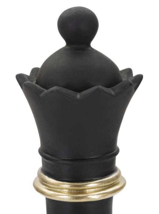 Statuetă decorativă regină de șah neagră mată cu inele aurii și coroană cu margini zimțate [3]