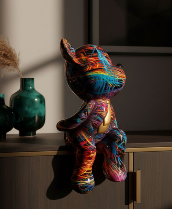 Statueta decorativa ursulet artistic multicolor din polirasina [6]