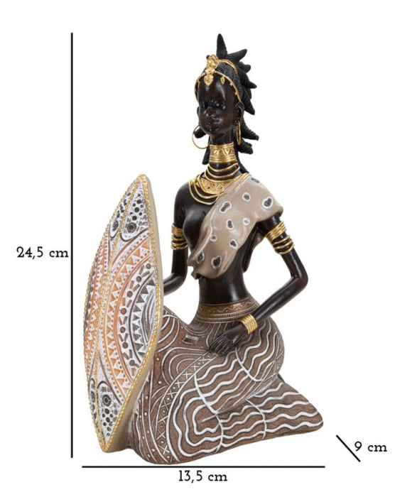 Statueta femeie africana cu scut | Arta etnica razboinica | CreativDeco.ro [6]