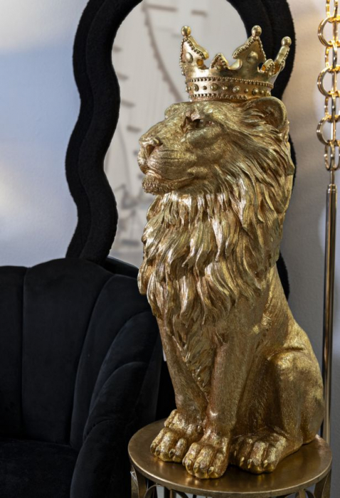 Statuetă leu auriu cu coroană decorativă [2]