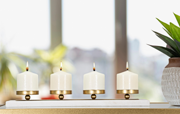 Suport lumanari marmura si fier minimalist CreativDeco [2]